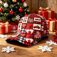 Gorra de béisbol de poliéster con estampado navideño de 6 paneles, estilo retro, ajustable, para uso diario en las cuatro estaciones, ideal para comercio transfronterizo.