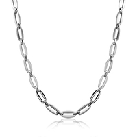 Collier minimaliste en acier inoxydable étanche, forme capsule fine, maillons ovales argentés brillants, chaîne entrelacée pour usage quotidien