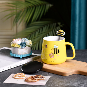 Lelyi Creative Cartoon <strong>Bee</strong> Breakfast Ceramic <strong>Mug</strong> with Lid Spoon Milk Cup - Product Image 2