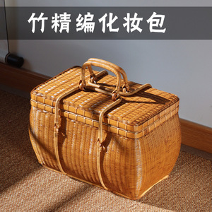 Rattan Woven Tea Storage <b>Box</b> 20-35L Rectangle Handle Portable Travel Bag Food Container Business <b>Gift</b> - Product Image 2