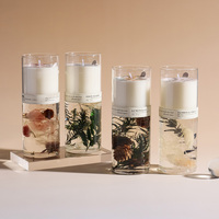 Luxus benutzer definierte handgemachte Doppels chicht Gelee Gel Wachs Duft kerze getrocknete Blume Kork deckel Luxus getrocknete Blumen glas für Thanksgiving