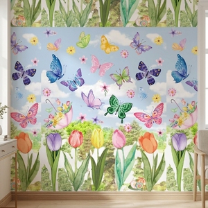 Adesivi Murali Jinyi a Forma di Farfalla 45cm*2m, Impermeabili, Decorazioni per Camerette, Rimovibili, con Fiori Primaverili, per Finestre e Pareti - Product Image 1