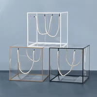 Boîte cadeau personnalisée en PVC transparent avec poignées en corde, boîte d'emballage cube transparente pour les cadeaux de mariage, les bonbons et les cadeaux de fête