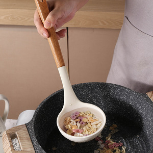 Wooden Handle Silicone Spatula Heat Resistant Kitchen Utensil For Non Stick Pan Stir Fry Soup Ladle Frying Spoon - Product Image 1