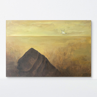 Peinture à l'huile originale peinte à la main 'Héron de la nature sauvage' sur toile avec cadre en bois, écologique, durable, tons neutres, contemporaine