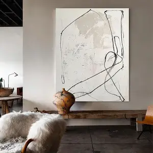 Large Sizes Handmade Minimalist Black And White Wabi Sabi Art Line Abstract Wall Art Mural Other Paintings
