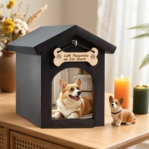 Wooden Pet Urn With Photo Frame Dog Tag Hook <b>Memorial</b> <b>Box</b> For Pet Funeral Supplies Durable Rectangle Shape - Product Image 1