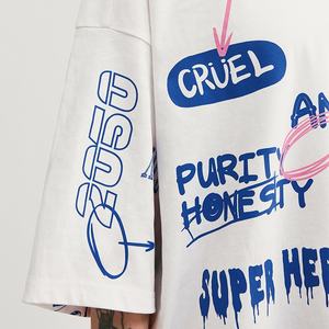 Maglietta da uomo su misura divertente stampa Graffiti Streetwear oversize T-Shirt Hip Hop Boy - Product Image 3