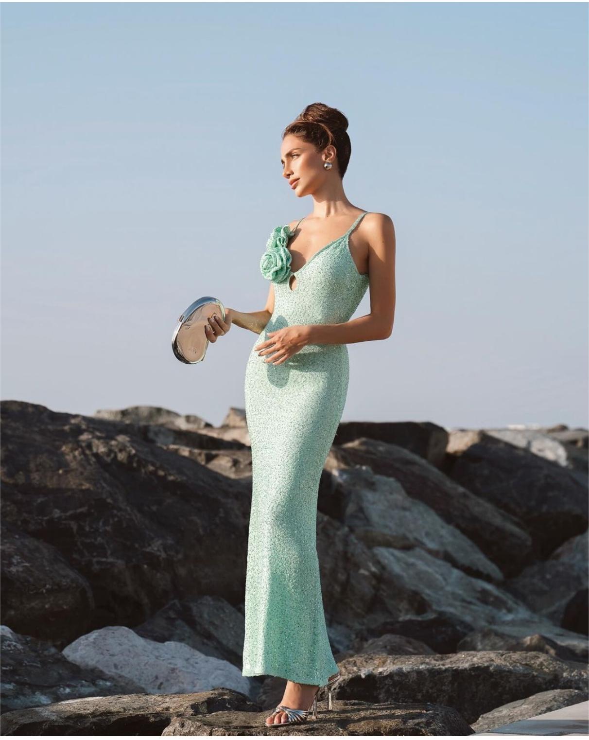 Mint Green Sequin Suspender Long Dress - Perfect for Vacations