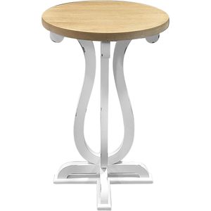 Mesa Consola de Madera Parisloft con Tapa Natural y Base Blanca Envejecida para Sala de Estar o Dormitorio - Product Image 6
