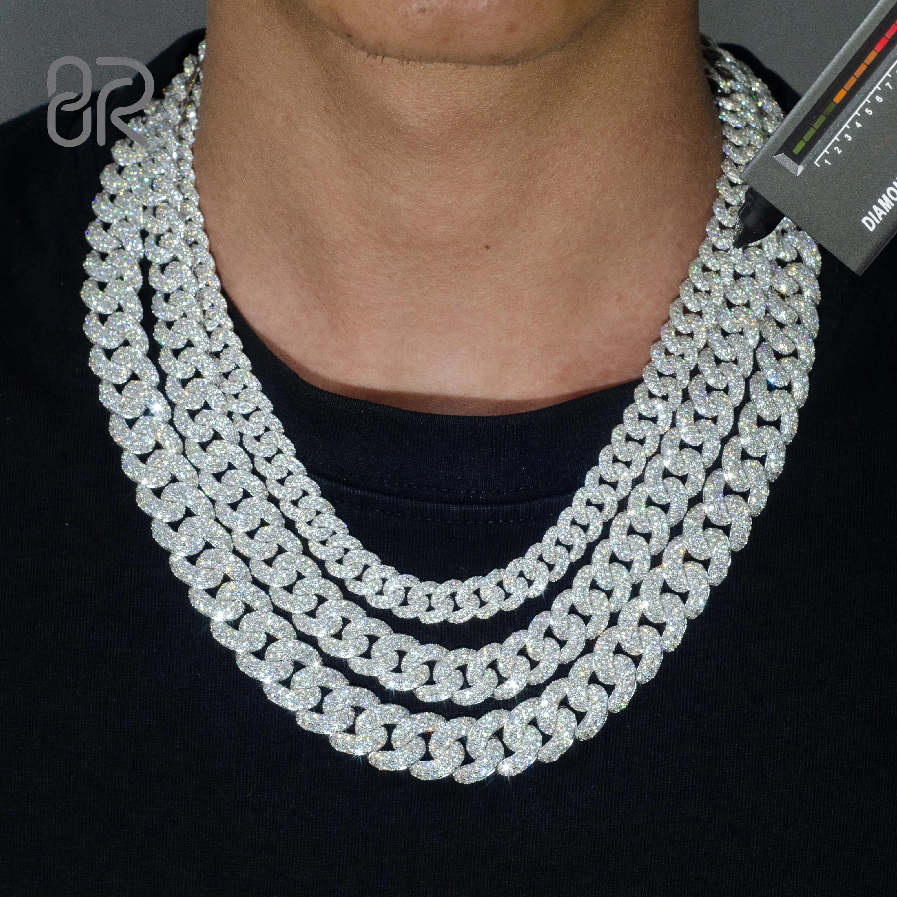 8mm 10mm 12mm 18" VVS Moissanite Iced Out Cuban Link Chain Necklace Factory Price Arc 925 Silver Hiphop Jewelry For Men Women