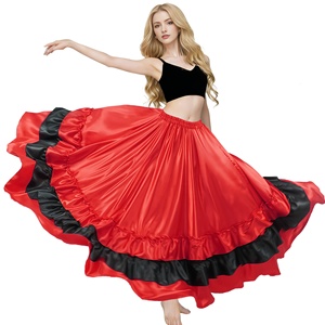 Jupe longue en satin à volants pour femmes, robe maxi <span class=keywords><strong>flamenco</strong></span> <span class=keywords><strong>espagnole</strong></span> folklorique pour les spectacles <span class=keywords><strong>de</strong></span> danse du ventre, costume - Product Image 1