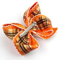 Barrettes à cheveux double couche avec ruban orange et motifs feuille d'érable et citrouille pour petites filles