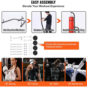 Support de sac de frappe lourd et de sac de vitesse en acier avec 3 piquets pour l'entraînement au kickboxing et aux arts martiaux mixtes, noir - Product Image 5