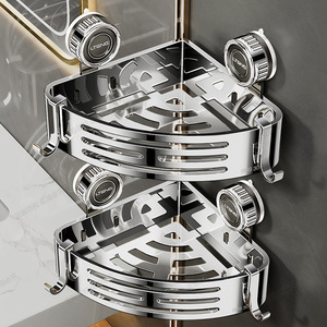 304 Stainless Steel Suction Corner Rack Double Layer Bathroom Storage Organizer With Strong Adhesion For Toiletries And - Product Image 4