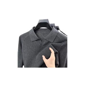Men’s 100% Cotton Long Sleeve Knit Shirt Turn-<b>Down</b> Collar Beaded Detail Spring Autumn Versatile Top - Product Image 1