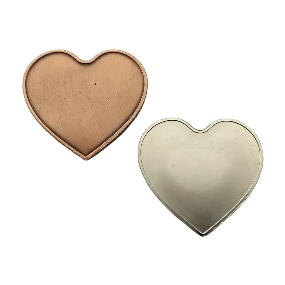 Heart Shape Metal Stamping Gold Copper Plate Blank Coin, double sides empty design token coins