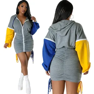 Wholesale Hot Sale Going Out Hooded V-neck Detachable Sleeve Midi Dress For Women Fashion