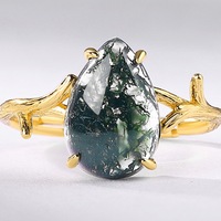 Cincin Batu Agate Hijau Alami Bentuk Ranting Berlapis Emas Perak S925 Dapat Diatur Ukurannya Terinspirasi Alam Hutan Boho Cincin Penyembuhan