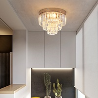 Plafonnier LED rond moderne à montage en surface, 3 couleurs, cristal, lustre, 24W, 25cm, pour chambre à coucher