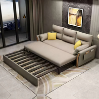 Sofá Cama de Diseño Minimalista Moderno para el Hogar, Sofá Cama Multiusos de Tela con Almacenamiento, Juego de Sofá Cama Extraíble de Madera para Sala de Estar