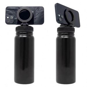 Botella de Agua Minimalista de Acero Inoxidable Magnética con Logotipo Personalizado, Ecológica, Anticorrosiva, con Soporte para Teléfono Celular en la Tapa - Product Image 1