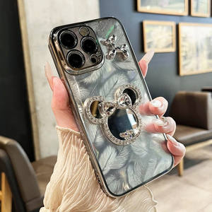 Moda campetto elettroplacca Bear <span class=keywords><strong>Minnie</strong></span> specchietto custodia per telefono per iPhone 16E 15 Pro Max Cover posteriore morbida per OPPO A11X A72 A58 A91 - Product Image 2