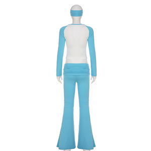 Set Due Pezzi da Donna con Logo Personalizzato, Stile Y2K, Maglietta Aderente e <span class=keywords><strong>Pantaloni</strong></span> a Zampa, Adatto per Ragazze Alte, con Fascia per Capelli, Abbigliamento Casual - Product Image 6