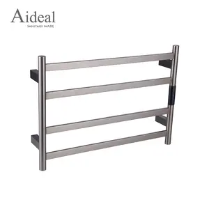 Fashional square style stainless steel brushed gun metal 4 piece bar electric heated towel rack