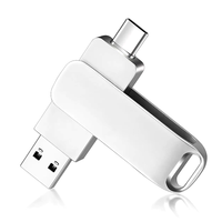 Flash Drive OTG USB 2 in 1 yang Dapat Diputar, Tipe C USB, Pendrive Logam USB2.0 16GB 32GB 64GB Logo Kustom Grosir dalam Jumlah Besar Tersedia