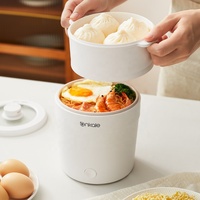 Marmite électrique multifonctionnelle Mini 1L Revêtement céramique antiadhésif blanc avec cuiseur vapeur Marmites de cuisson pour nouilles