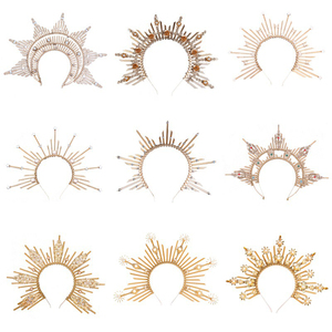 Kadın çiçek göksel başlığı altın güneş Halo taç yıldız inci Mary Mary kraliçe tanrıça kafa bandı - Product Image 4