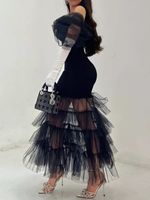 Liu Ming produits chauds Chic femmes été Sexy maille Patchwork noir longues robes de soirée formelles