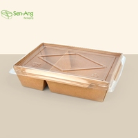 SenAng05 nouvel arrivage emballage à emporter déjeuner collation biscuit poulet frit 1200Ml boîte alimentaire en papier Kraft personnalisé avec couvercle transparent