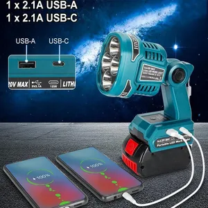 <span class=keywords><strong>Lampe</strong></span> de poche sans fil LED <span class=keywords><strong>lampe</strong></span> de travail pour Makita/Dewalt/Milwaukee/<span class=keywords><strong>Bosch</strong></span>/Ryobi <span class=keywords><strong>18V</strong></span> Li-ion batterie 12W projecteurs d'urgence avec USB - Product Image 2