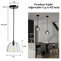 Luminaire suspendu industriel en métal noir, abat-jour en cristal K9 transparent, fil réglable, LED AC 2700K, blanc chaud doux AC