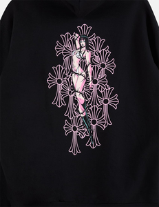 Felpa con cappuccio con motivo a tema Punk stile scuro a tema rosa con motivo Zip con motivo artistico di personalità decorata felpa nera con cappuccio - Product Image 3