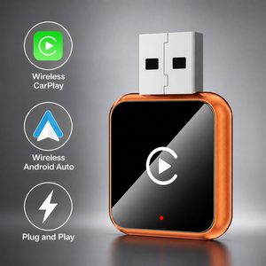 Adaptateur sans fil CarPlay Android Auto, connexion rapide, boîtier AI en métal orange, mini dongle USB CarPlay, fourni par l'usine. - Product Image 1