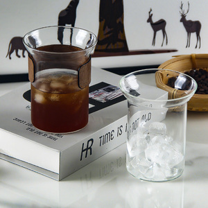 Tazza di caffè in vetro a bocca larga con manicotto in legno di noce Anti-scottatura per <span class=keywords><strong>bicchieri</strong></span> d'acqua caldi e freddi - Product Image 4