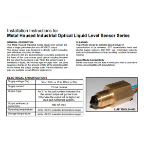 Sensor de Nivel de Líquido Óptico con Carcasa Metálica LLM, 24 V CC, para Equipos Industriales, Médicos y Alimentarios, LLM710D3L24-003 - Product Image 1