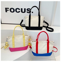 Tas Kanvas Custom Ukuran Kecil, Tas Selempang dengan Tali Lepas Pasang, Warna Blok, Penutup Magnetik, Tas Belanja Reusable, Tas Selempang