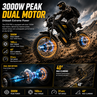 Bicicleta Eléctrica de Alta Potencia 48V 3000W para Motor Dual, Batería de Litio, Neumático Grueso de 20x4.0'', Freno Hidráulico, 7 Velocidades Shimano, Envío Rápido EE. UU./UE