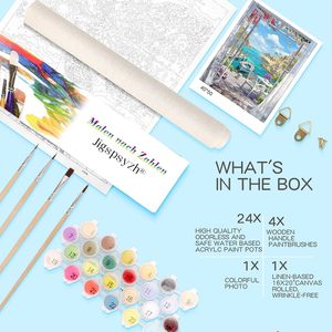 Pintura por número <span class=keywords><strong>para</strong></span> adultos, lienzo <span class=keywords><strong>para</strong></span> <span class=keywords><strong>principiantes</strong></span>, paisaje de playa, Kits de pintura por números con 4 pinceles y pintura acrílica - Product Image 3