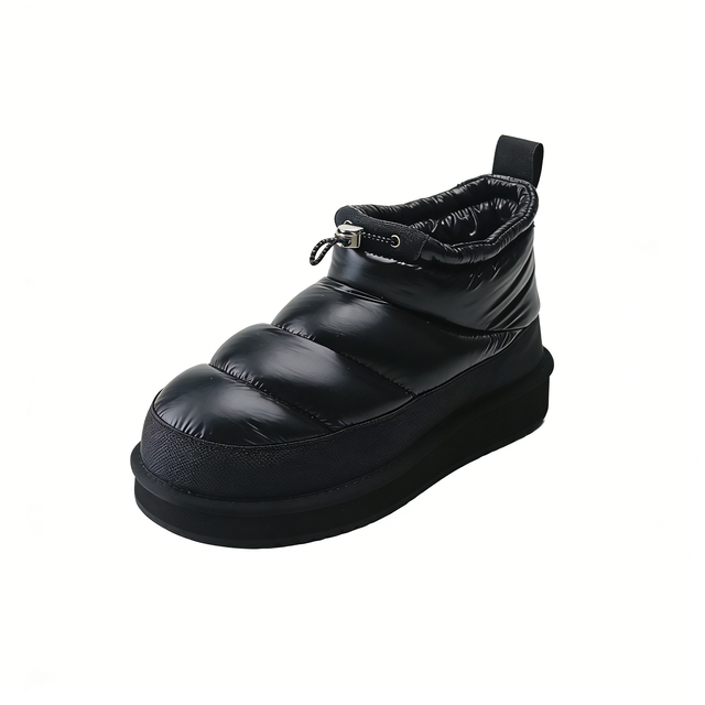 Waterproof Puffer Quilted Winter Ankle Boots for Women Drawstring Closure Thick Platform Warm Lined Anti Slip Short Snow Booties