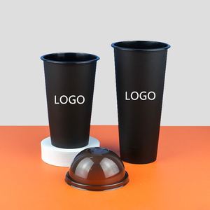 Custom <b>Reusable</b> 12/16/22oz Black <b>Bubble</b> <b>Tea</b> Coffee Single Wall PP Plastic <b>Cups</b> with High Definition Logo Printing Long Neck Yard - Product Image 1