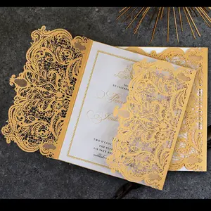 Laser geschnittenes Papier hohl Gold klassische Folio Hochzeit laden Quince anera Party Großhandel Hochzeits einladungen ein