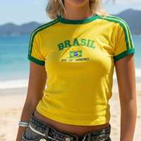 Collection Été 2026 : Vêtements de sport pour femmes à manches courtes, style régulier, avec broderie de lettres brésiliennes, vente en gros, style urbain tendance INS