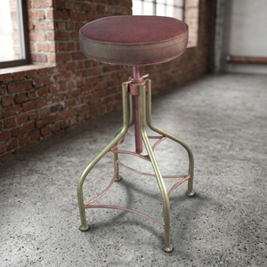 Tabouret de bar réglable en fer de style industriel vintage avec siège en cuir pour bar à domicile, hôtel ou ferme - Design écologique - Product Image 3