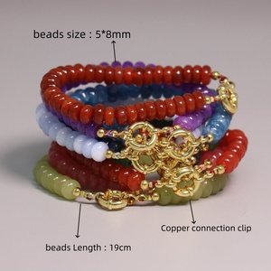 <span class=keywords><strong>Bracciale</strong></span> Estivo Unisex <span class=keywords><strong>con</strong></span> Perline Rondelle di <span class=keywords><strong>Giada</strong></span> Acquamarina Tinta 5*8MM e Chiusura a Gancio in Ottone Dorato, Miglior Regalo per San Valentino - Product Image 2