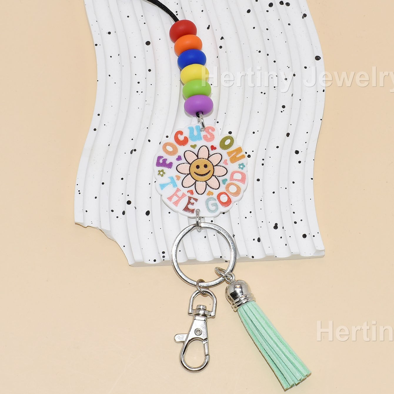 New Bohemian Wood Bead Keychain Badge Holder Cute Diamond Silicone Key Ring Lanyard With Clip for Teachers Students Gift Idea Image 4